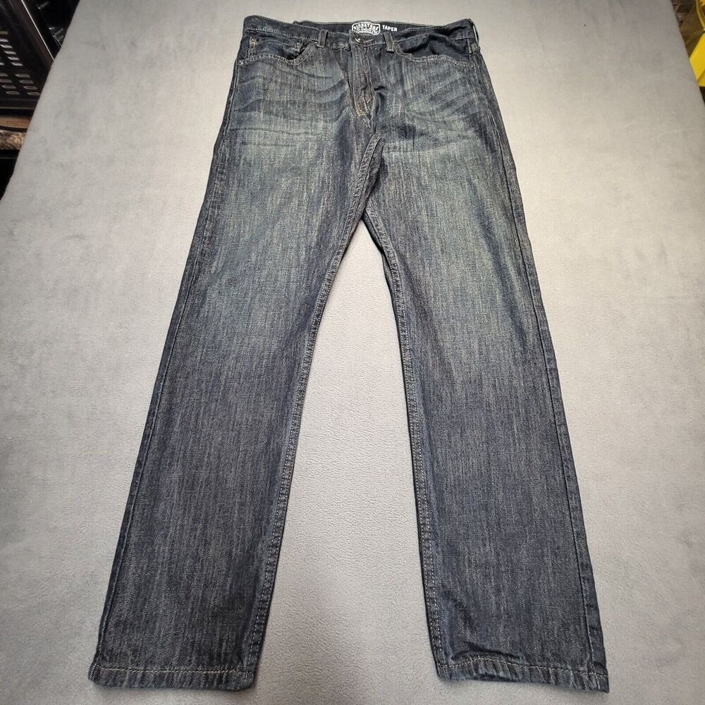 Levis Signature Mens 34x30 Blue Tapered Leg Distressed Denim Jeans Stretch